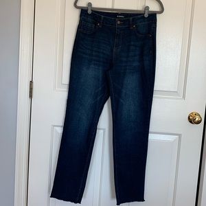 d. jeans. Size 8. Navy 5 pocket straight leg jeans. Cotton poly rayon spandex.